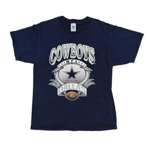 Vintage Dallas Cowboys Large LOGO 7 1992 NFL Graphic Shirt Blue Navy 90s